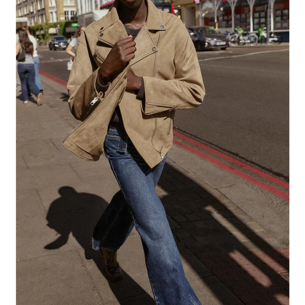 NOT AVAILABLE Zara Faux Suede Biker Jacket Taupe Brown | Size M NWT - Picture 2 of 6